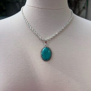 Silver and Turquoise Pendant Necklace